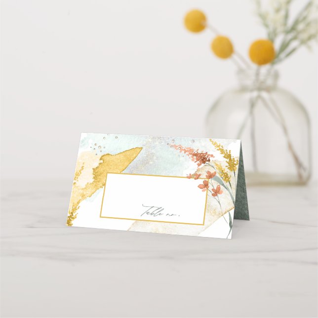 Carte De Placement Mariage fleur sauvage Aquarelle Table Gold ID954 (Devant)