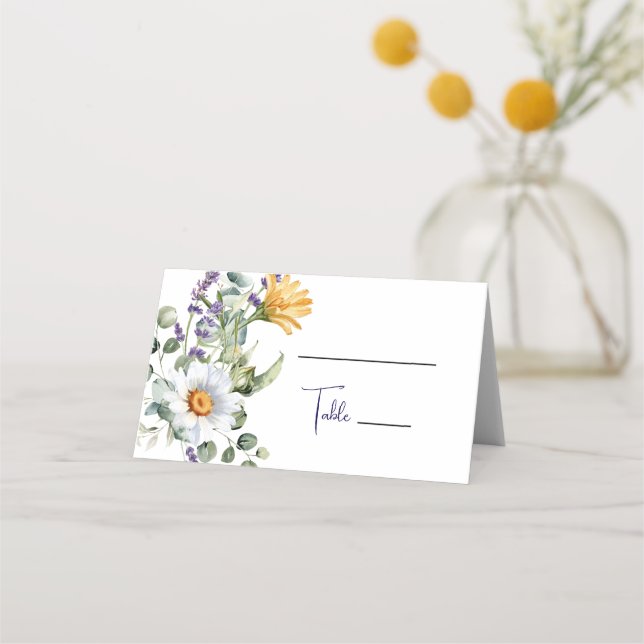 Carte De Placement Mariage Fleur sauvage élégant violet jaune (Devant)