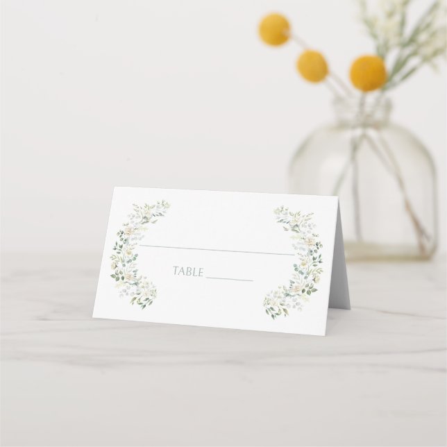 Carte De Placement Mariage fleuri Feuille Eucalyptus vert (Devant)