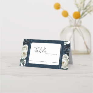 Carte De Placement Mariage Fleurie Moderne Bleu Foncé et Blanc