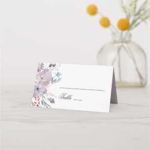 Carte De Placement Mariage fleurie violette. Fleurs de lavande aquare