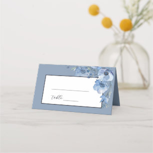 Carte De Placement Mariage Fleurs Aquarelle Fine Art Bleue