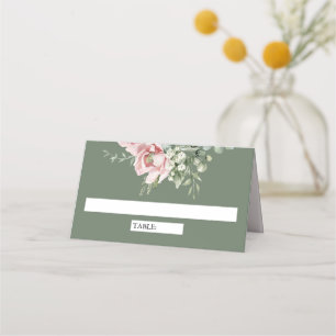 Carte De Placement Mariage Fleurs de Eucalyptus Vert Sauge Rose Tendr