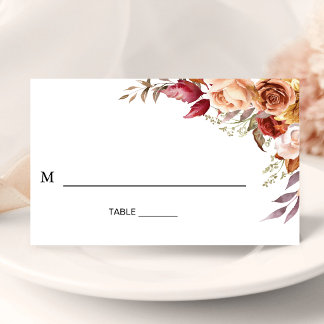 Carte De Placement Mariage Floral Aquarelle Rouge Bourgogne
