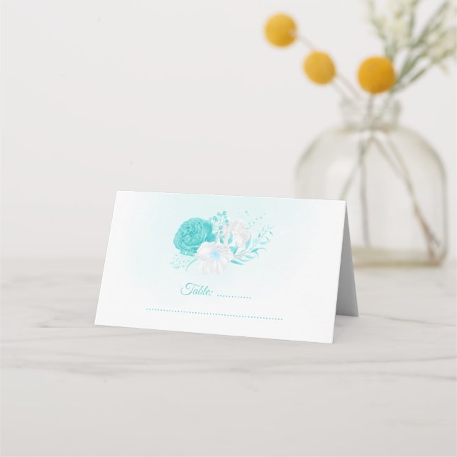 Carte De Placement mariage floral blanc turquoise (Devant)