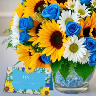 Carte De Placement Mariage Floral Bleu Ciel d'Été