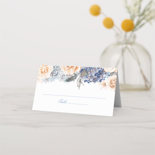 Carte De Placement Mariage floral bleu et bracelet (Devant)