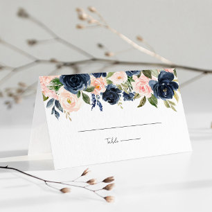Carte De Placement Mariage floral bleu et rose blanc de la marine