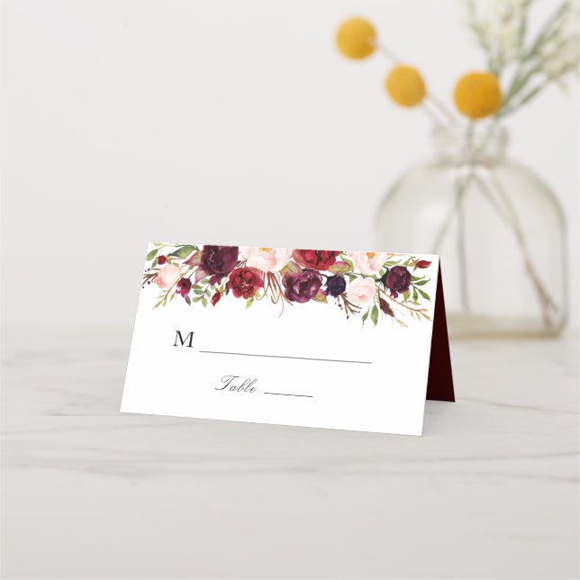 Carte De Placement mariage floral bordeaux et roux (Devant)