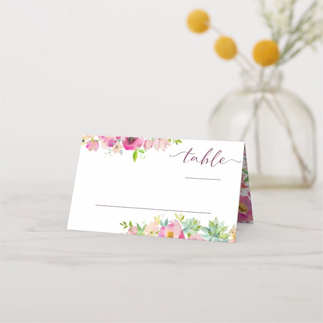 Carte De Placement Mariage Floral Chic en fleurs Numéro de table (Devant)
