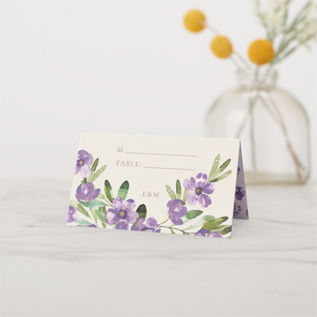 Carte De Placement Mariage floral classique sophistiqué violet (Devant)