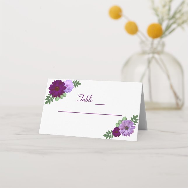 Carte De Placement Mariage floral de pivoine violette (Devant)