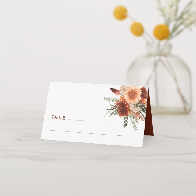 Carte De Placement Mariage Floral de rouille en terre cuite (Devant)