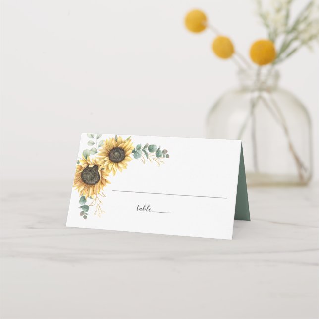 Carte De Placement Mariage floral de tournesol Eucalyptus (Devant)