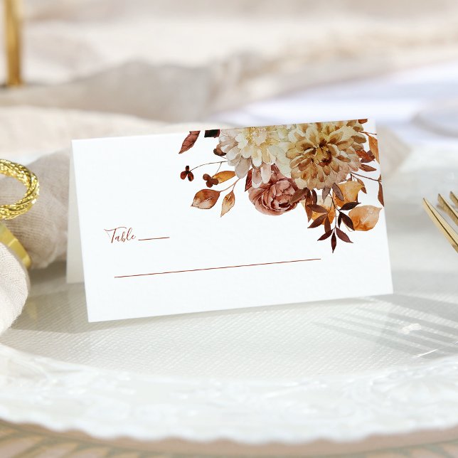 Carte De Placement Mariage Floral en cuivre en terre cuite (Fall Copper Terracotta Watercolor Floral Wedding Place Card by Painted Paperie
)