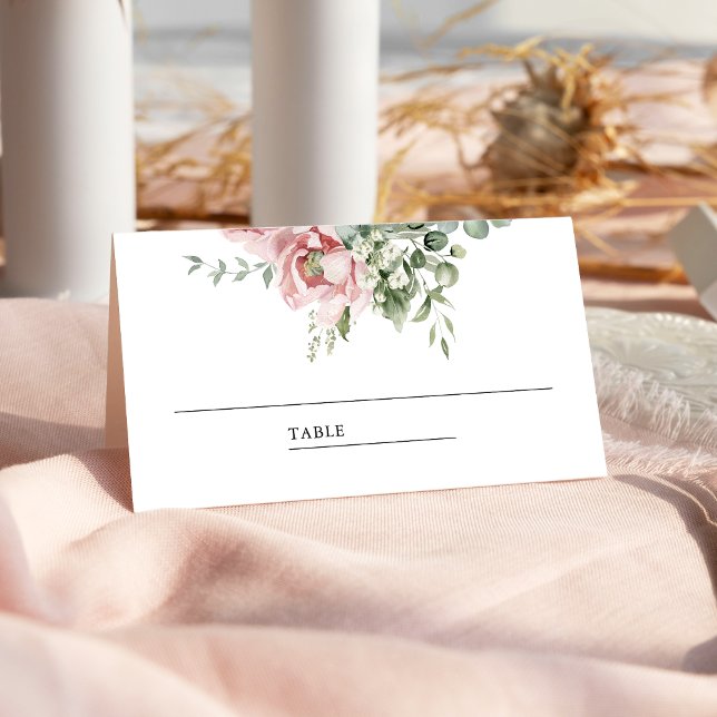 Carte De Placement Mariage Floral Eucalyptus Rose Pâle (Créateur téléchargé)