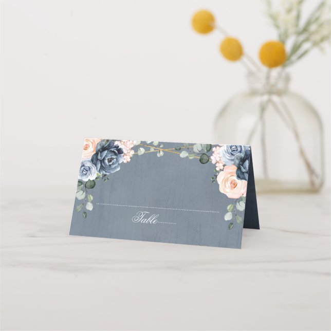 Carte De Placement Mariage floral géométrique bleu foncé (Devant)