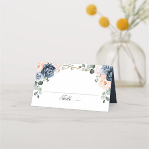 Carte De Placement Mariage floral géométrique bleu foncé Pl