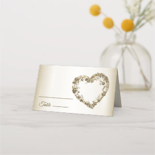 Carte De Placement Mariage Floral Golden Ornate Heart Frame Party