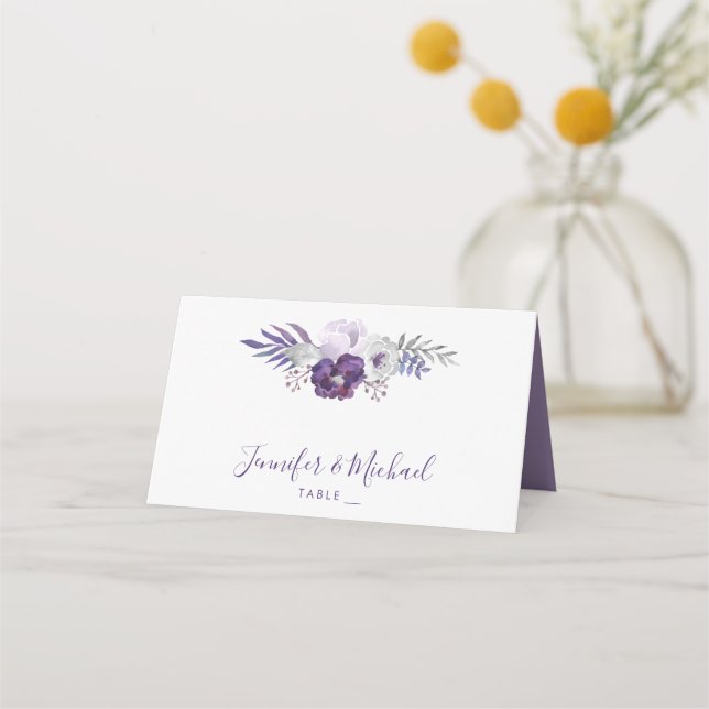 Carte De Placement Mariage floral mauve et argenté Escorte 2 (Devant)