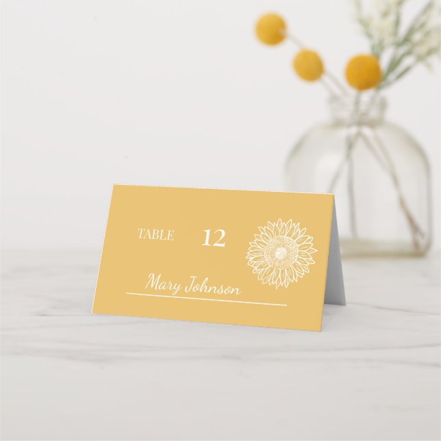 Carte De Placement Mariage floral minimaliste de tournesol jaune (Devant)