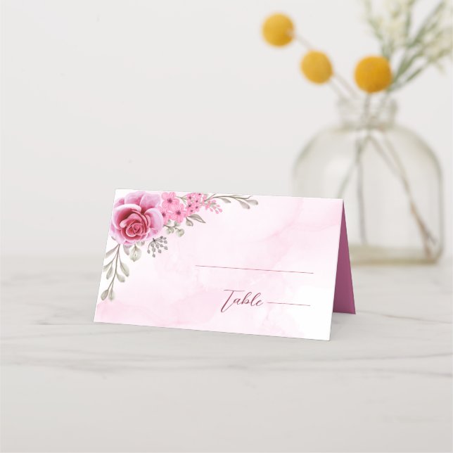 Carte De Placement Mariage floral minimaliste en or rose (Devant)