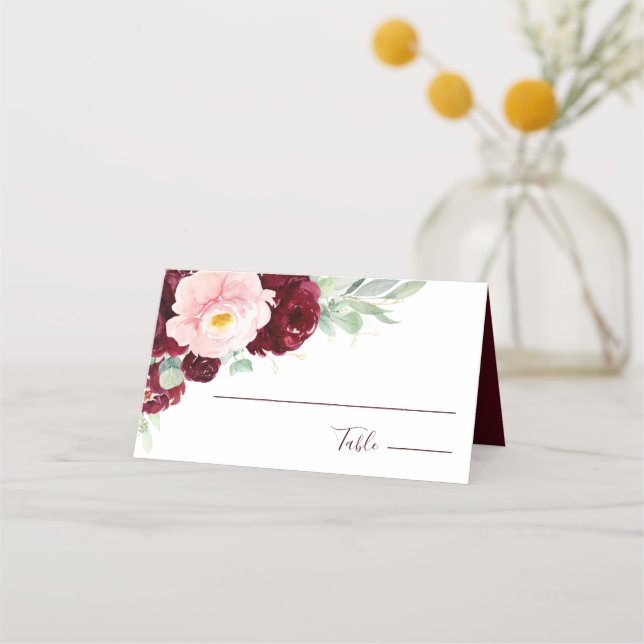 Carte De Placement Mariage floral moderne Bourgogne (Devant)