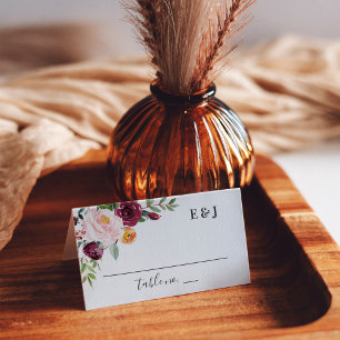 Carte De Placement Mariage Floral Monogramme Rose Bourgogne Rustique