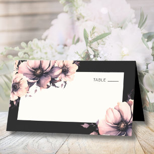 Carte De Placement Mariage Floral Noir et Rose