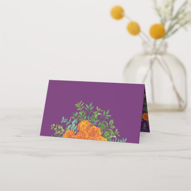 Carte De Placement Mariage Floral Orange & Plum Violet Peony & Rose (Devant)