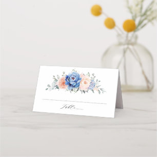 Carte De Placement Mariage floral rose bleu marine 