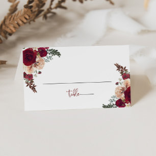 Carte De Placement Mariage floral rose de Bourgogne