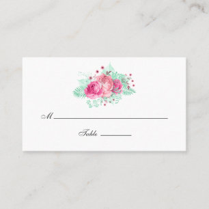 Carte De Placement Mariage floral rose et menthe Numéro de table