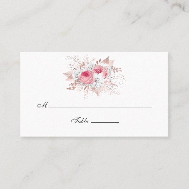 Carte De Placement Mariage floral rose et Rose or (Devant)