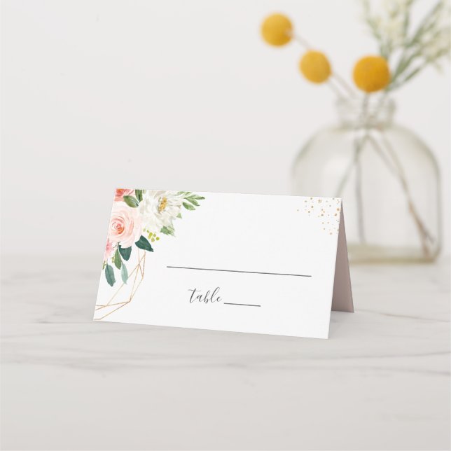 Carte De Placement Mariage floral rose rose élégant moderne (Devant)