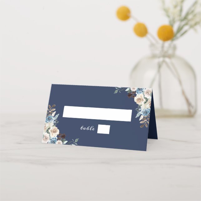 Carte De Placement Mariage floral rustique bleu marine (Devant)