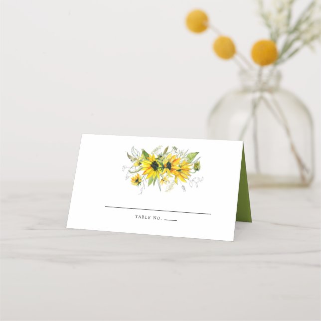 Carte De Placement Mariage floral rustique Boho jaune tournesol (Devant)