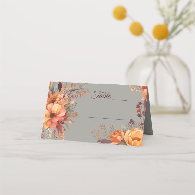Carte De Placement Mariage floral rustique de l'automne (Devant)