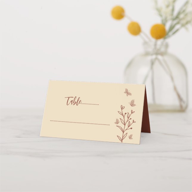 Carte De Placement Mariage floral simple en terre cuite (Devant)