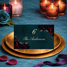 Mariage Floral Turquoise Rouge Foncé Gothique Myst