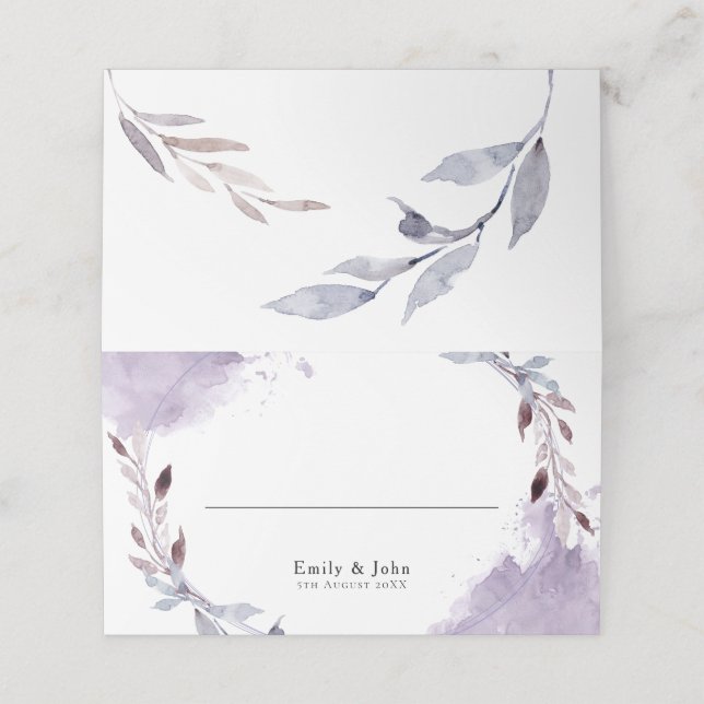 Carte De Placement Mariage frontalier Dreamy Feuille couleur violet (Extérieur déplié)