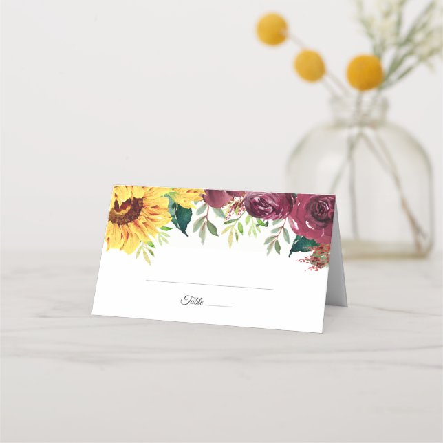 Carte De Placement Mariage frontalier floral des tournesols aquarelle (Devant)