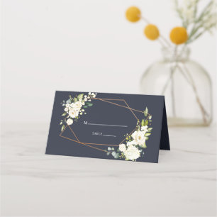 Carte De Placement Mariage Géométrique Cuivre Fleur Bleu Blanc