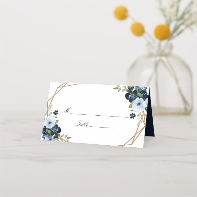 Carte De Placement mariage géométrique floral bleu marine (Devant)