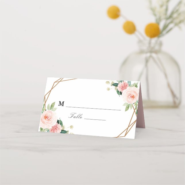 Carte De Placement Mariage géométrique floral rose pâle (Devant)