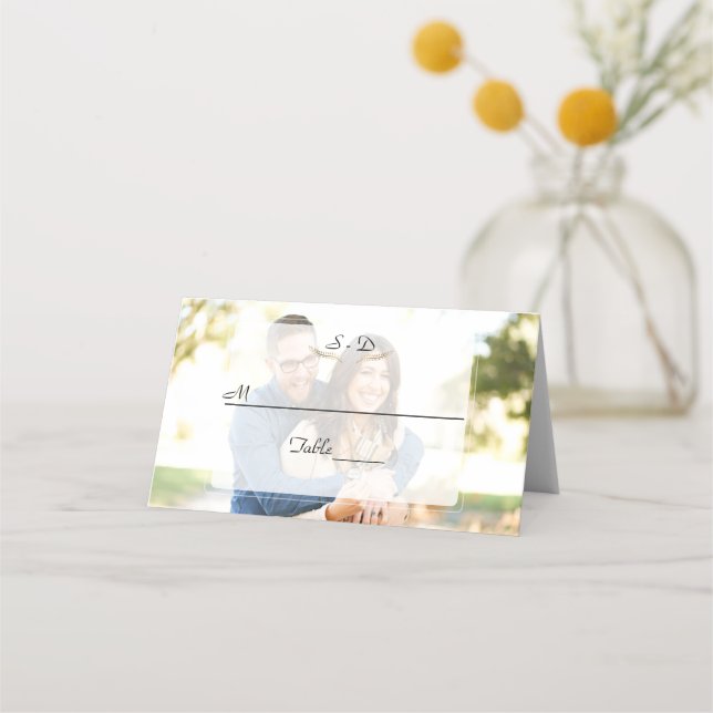 Carte De Placement Mariage géométrique photo dénaturé en blanc (Devant)