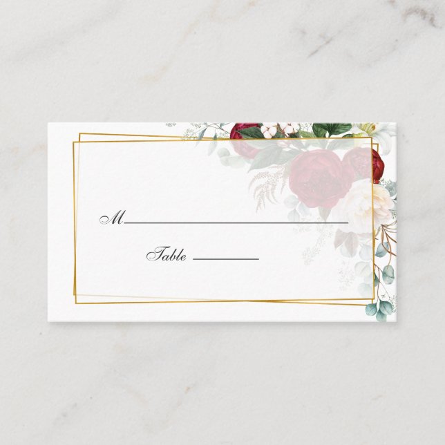Carte De Placement Mariage géométrique rouge et blanc de Bourgogne (Devant)