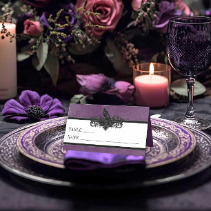Carte De Placement Mariage gothique corbeau pourpre sombre à jamais