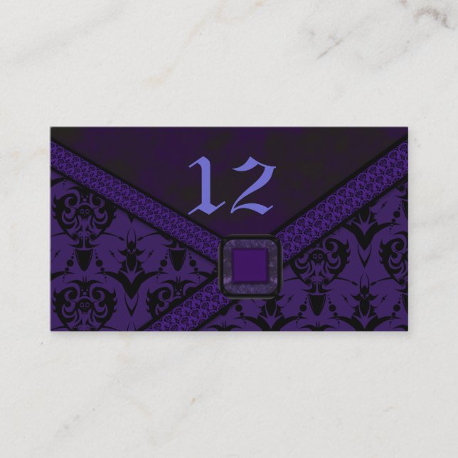 Carte De Placement Mariage gothique en dentelle violet et noir (Devant)