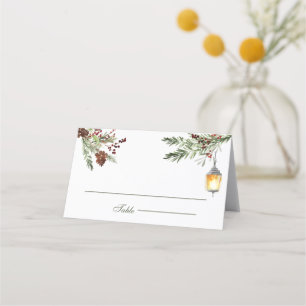 Carte De Placement Mariage Lanterne Arbres Pin Rustique Hiver